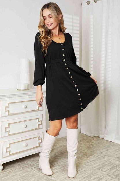 Double Take Scoop Neck Empire Waist Long Sleeve Magic Women Dress