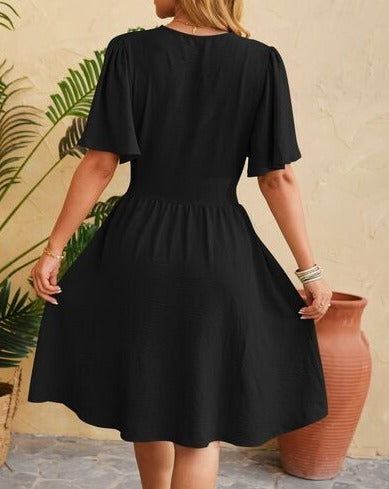 Ruched Surplice Short Sleeve Women Dress