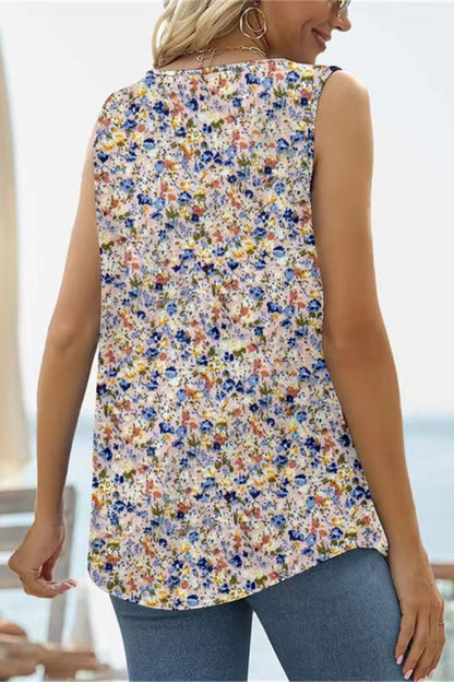 Printed Square Neck Curved Hem Women Tank