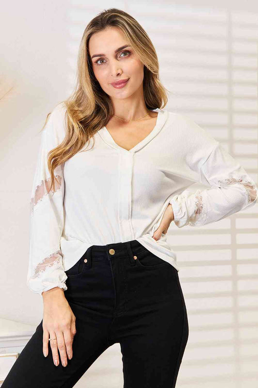 Double Take V-Neck Dropped Shoulder Women Blouse