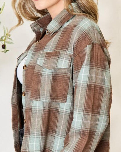 Double Take Plaid Dropped Shoulder Women Shirt