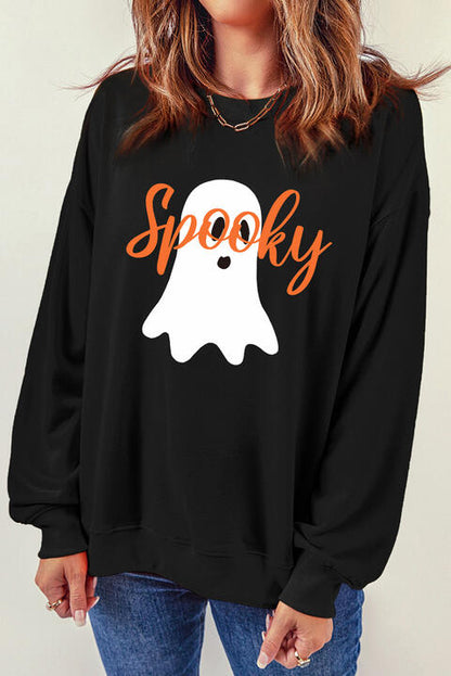 SPOOKY Ghost Graphic Round Neck Women Sweatshirt