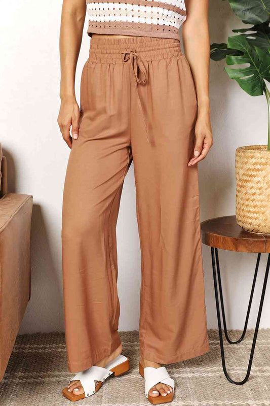 Double Take Drawstring Smocked Waist Wide Leg women Pants