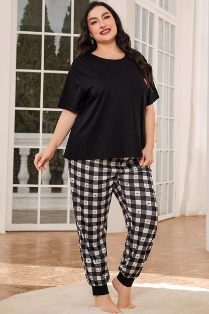 Plus Size Round Neck Short Sleeve Two-Piece Women Lounge Set