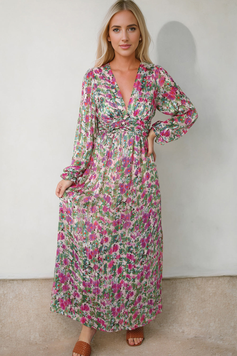 Floral Deep V Women Maxi Dress