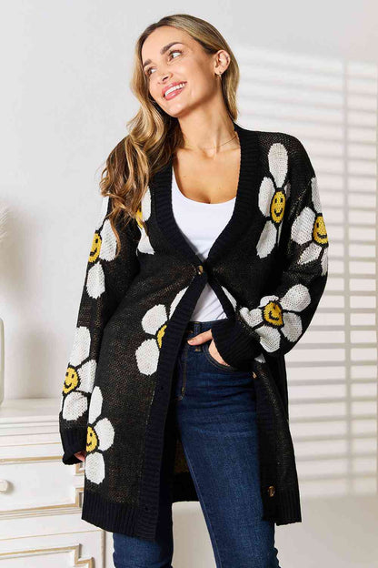 Double Take Floral Button Down Longline Women Cardigan