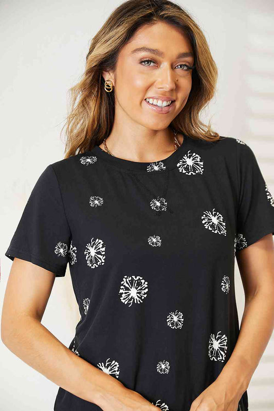 Double Take Dandelion Print Round Neck Women T-Shirt