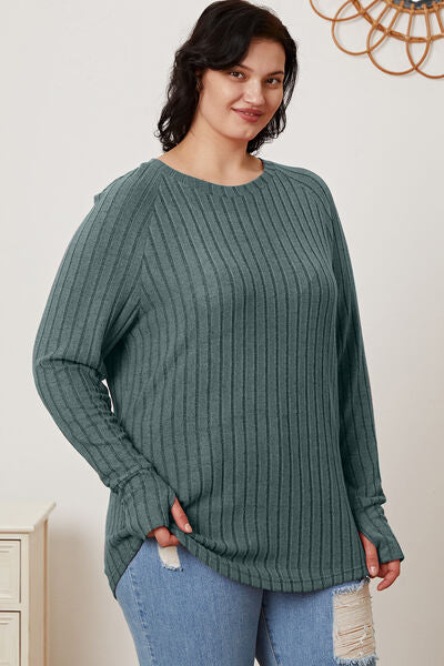 Basic Bae Full Size Ribbed Thumbhole Sleeve Women T-Shirt