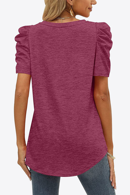 V-Neck Puff Sleeve Women T-Shirt