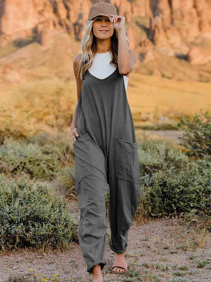 Double Take Full Size Sleeveless V-Neck Pocketed Women Jumpsuit