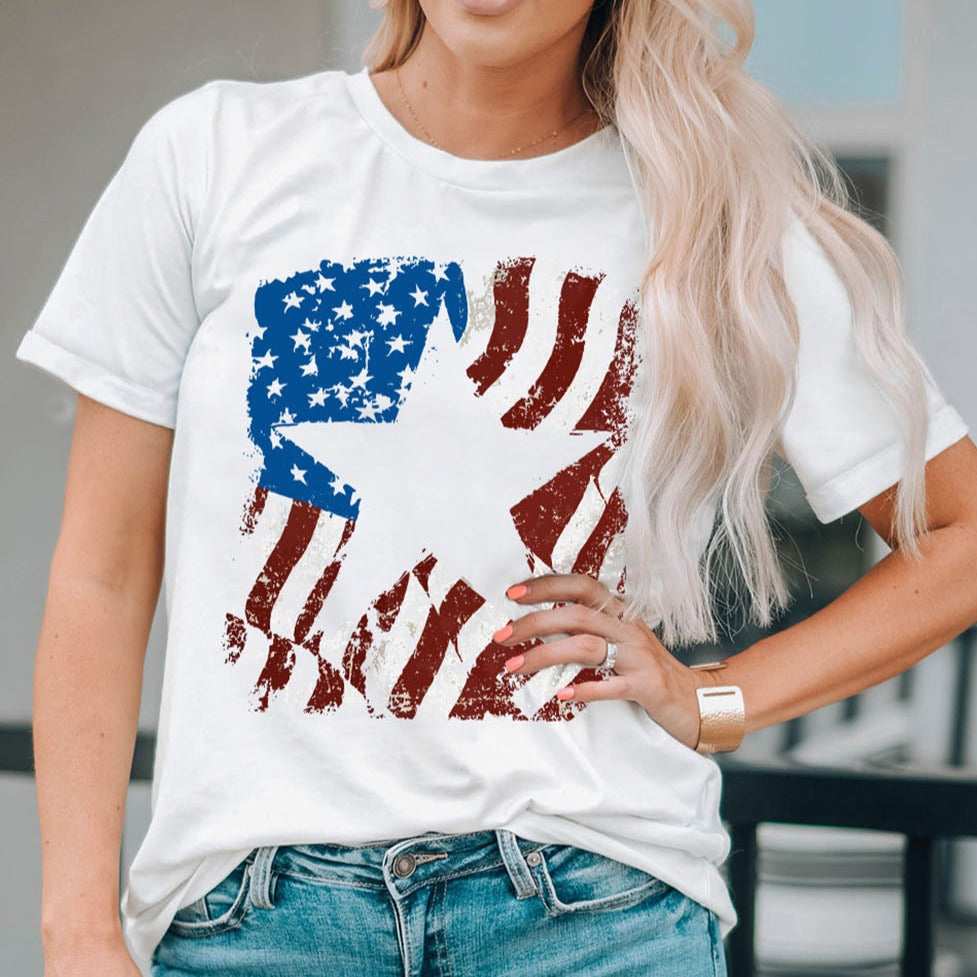 SYNZ US Flag Graphic Round Neck Women T-Shirt