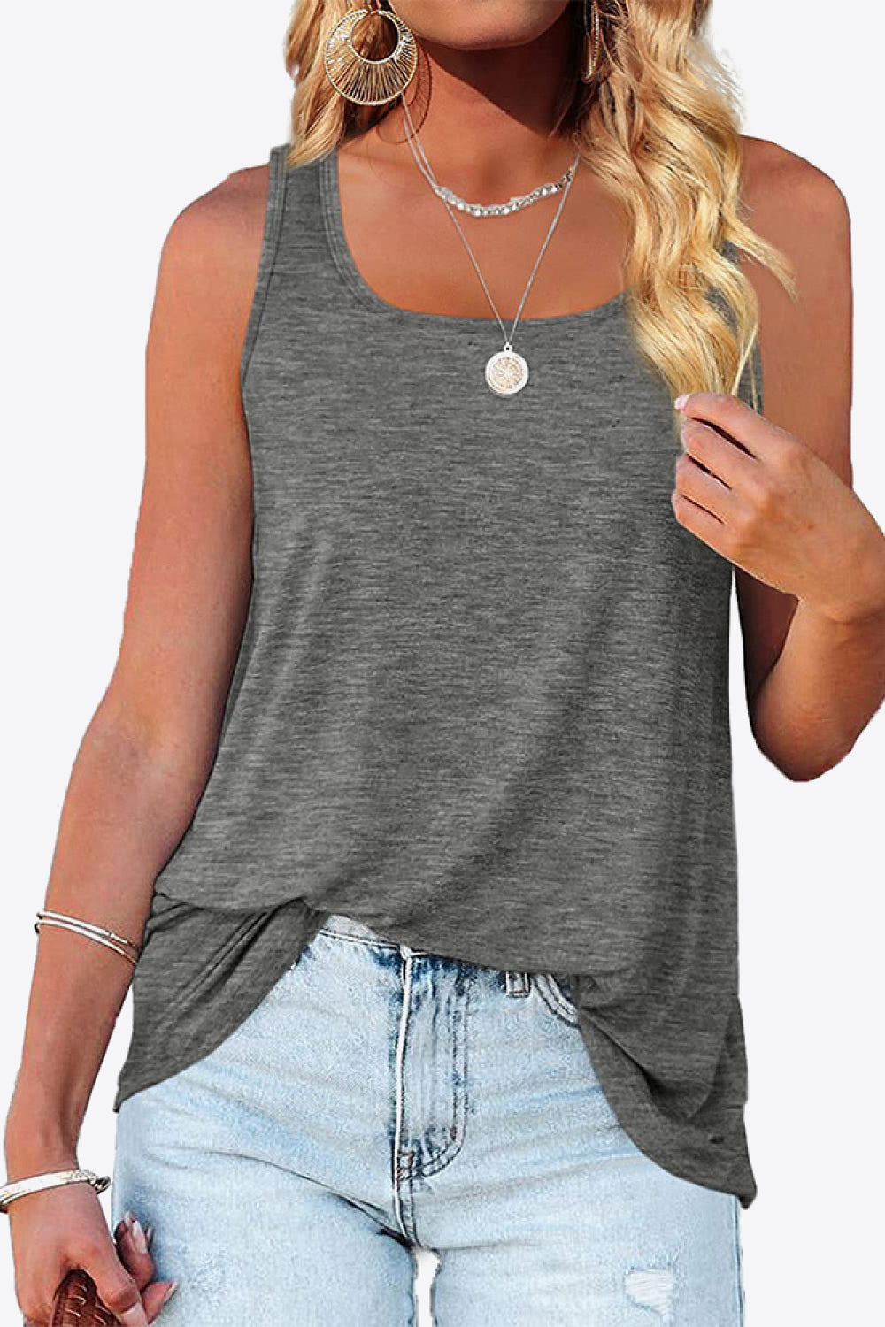 Curved Hem Square Neck Women Tank