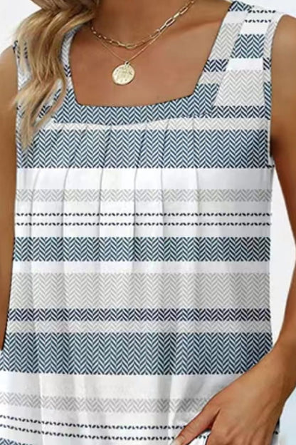 Printed Square Neck Curved Hem Women Tank