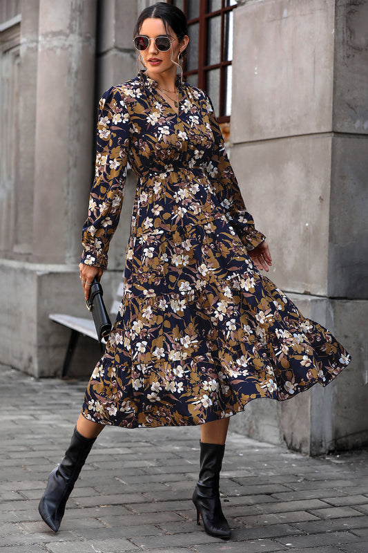 Floral Flounce Sleeve Tiered Women Dress