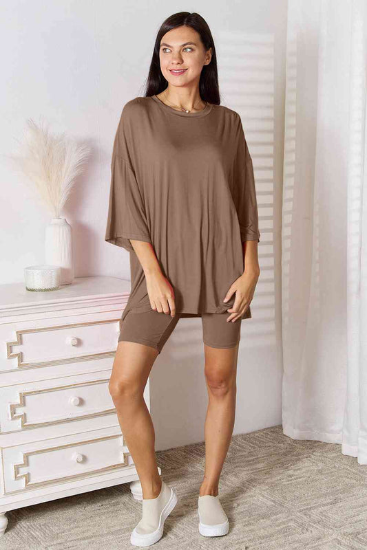 Basic Bae Full Size Soft Rayon Three-Quarter Sleeve Women Top and Shorts Set