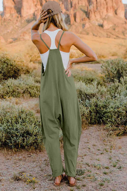 Double Take Full Size V-Neck Sleeveless Women Jumpsuit with Pockets