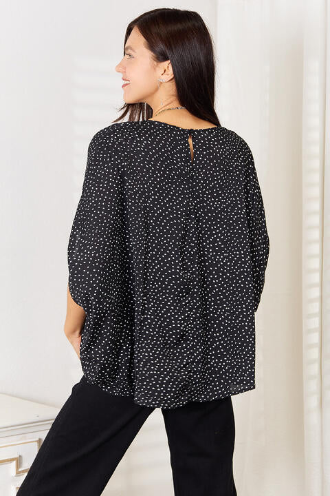 Double Take Printed Dolman Sleeve Round Neck Women Blouse