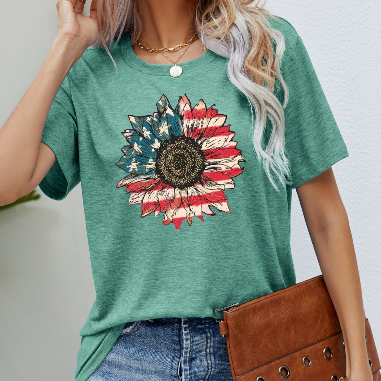 US Flag Flower Graphic women Tee Shirt