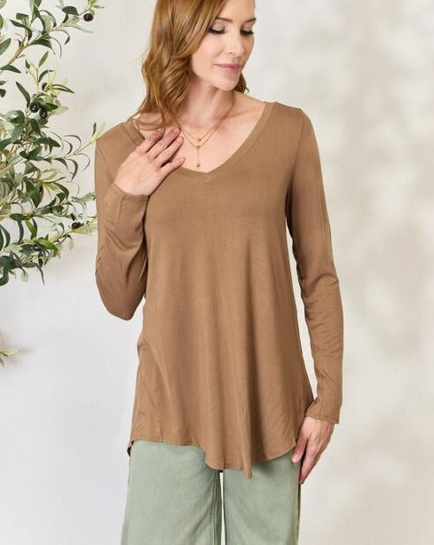 Zenana Full Size Long Sleeve V-Neck Women Top