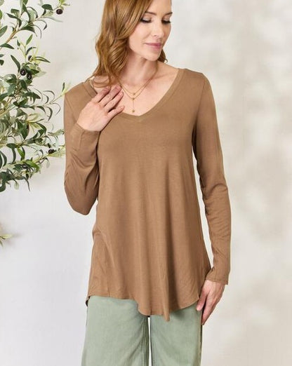 Zenana Full Size Long Sleeve V-Neck Women Top