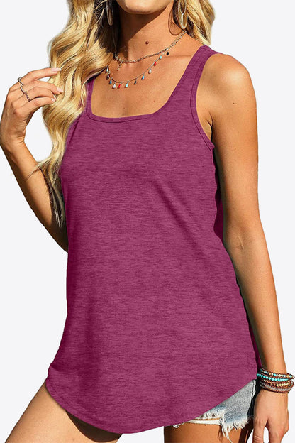 Curved Hem Square Neck Women Tank