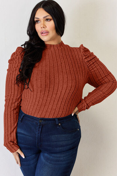 Basic Bae Full Size Ribbed Mock Neck Puff Sleeve Women T-Shirt