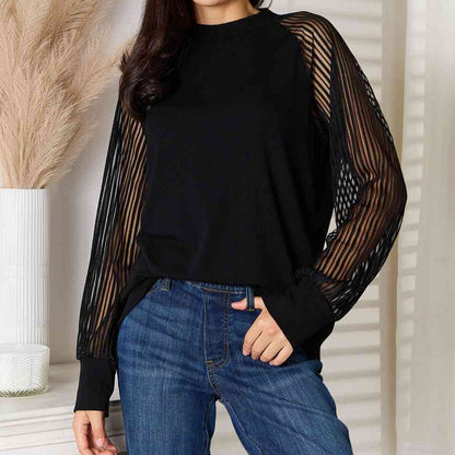 Double Take Round Neck Raglan Sleeve Women Blouse