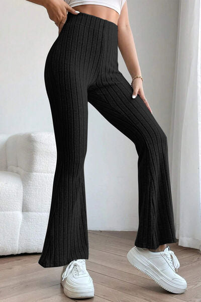 Basic Bae Full Size Ribbed High Waist Flare Women Pants