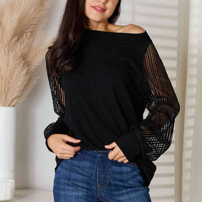 Double Take Round Neck Raglan Sleeve Women Blouse