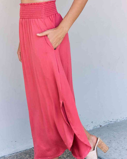 Doublju Comfort Princess Full Size High Waist Scoop Hem Women Maxi Skirt in Hot Pink