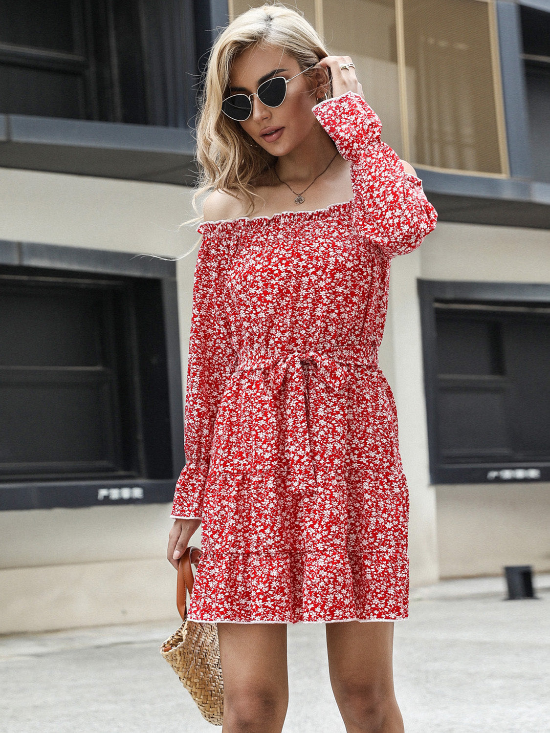 Frill Tied Floral Flounce Sleeve Tiered Women Dress
