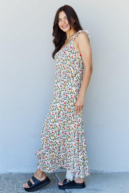 Doublju In the Garden Ruffle Floral Women Maxi Dress in Natural Rose