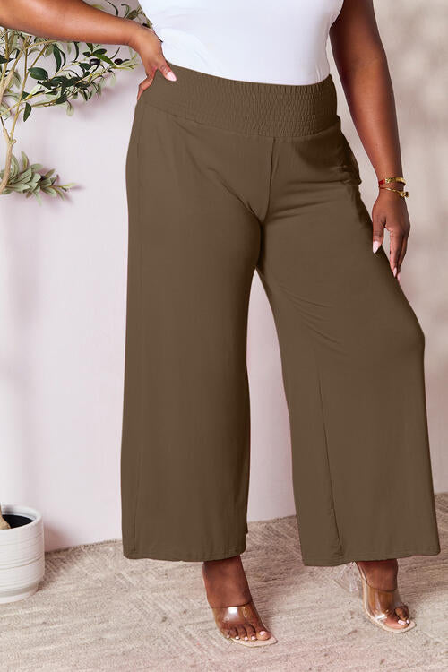 Double Take Full Size Smocked Wide Waistband Wide Leg Women Pants