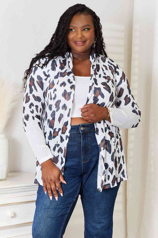 Double Take Leopard Long Sleeve Women Cardigan