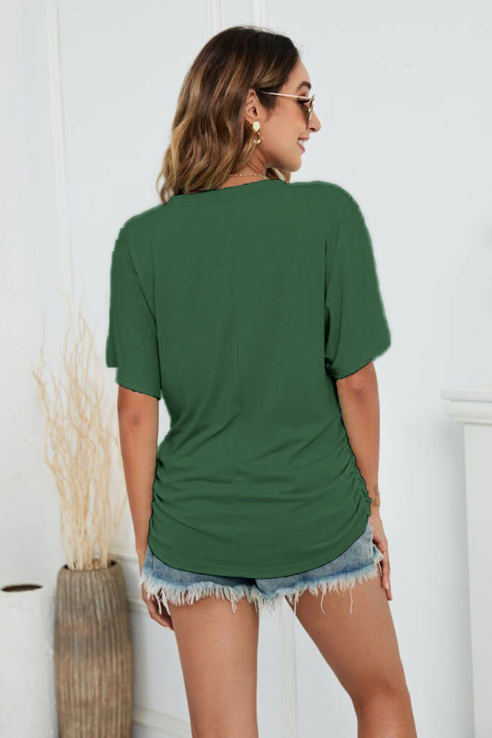 V-Neck Side Ruched Tee Shirt