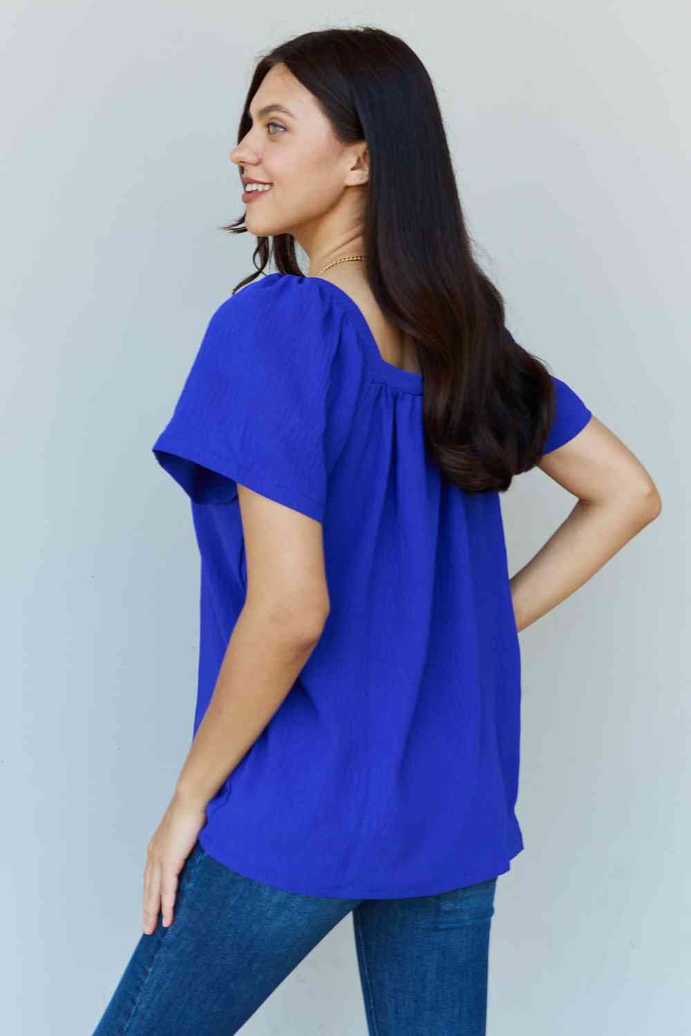 Ninexis Keep Me Close Square Neck Short Sleeve Women Blouse in Royal