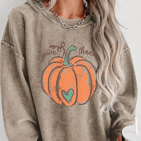 Pumpkin Graphic Round Neck Long Sleeve Women Sweatshirt