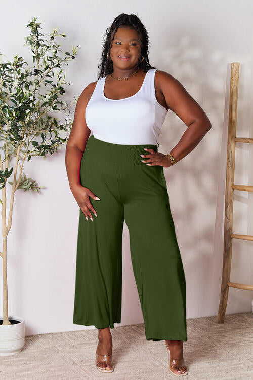 Double Take Full Size Smocked Wide Waistband Wide Leg Women Pants