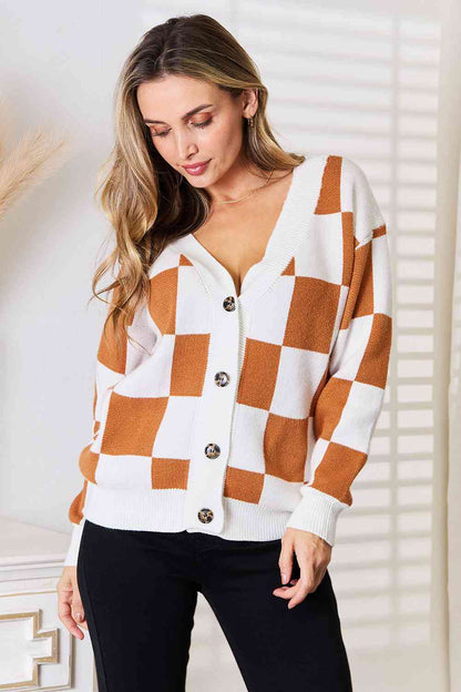 Double Take Button-Up V-Neck Dropped Shoulder Women Cardigan