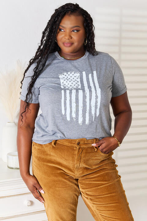 Simply Love US Flag Graphic Cuffed Sleeve Women T-Shirt