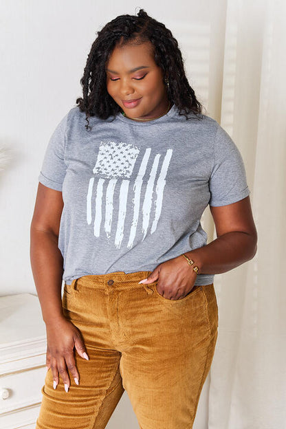 Simply Love US Flag Graphic Cuffed Sleeve Women T-Shirt