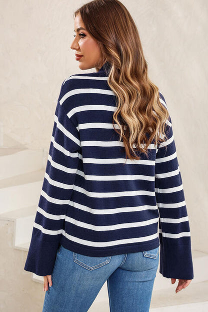 Striped Slit Drop Shoulder Women's Sweater