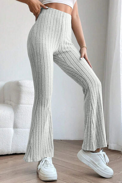 Basic Bae Full Size Ribbed High Waist Flare Women Pants