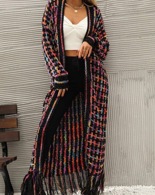 Angel Wings Full Size Multicolored Open Front Fringe Hem Women Cardigan