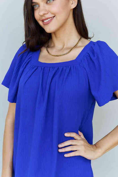 Ninexis Keep Me Close Square Neck Short Sleeve Women Blouse in Royal