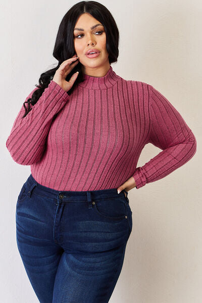 Basic Bae Full Size Ribbed Mock Neck Long Sleeve Women T-Shirt