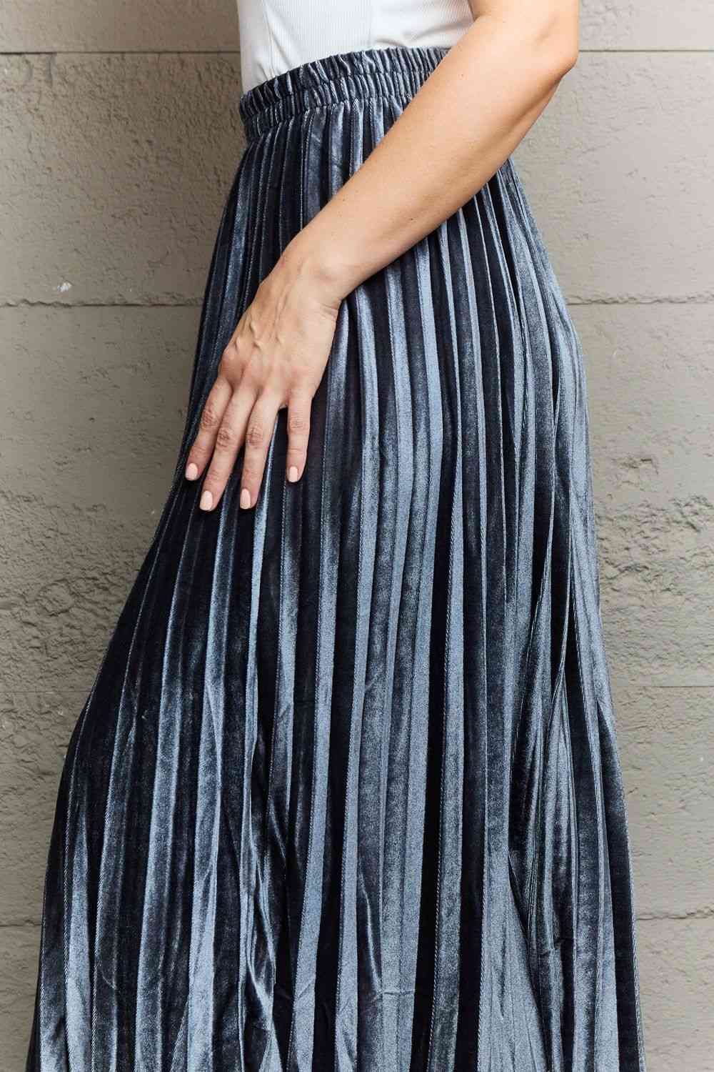 Ninexis Accordion Pleated Flowy Women Midi Skirt