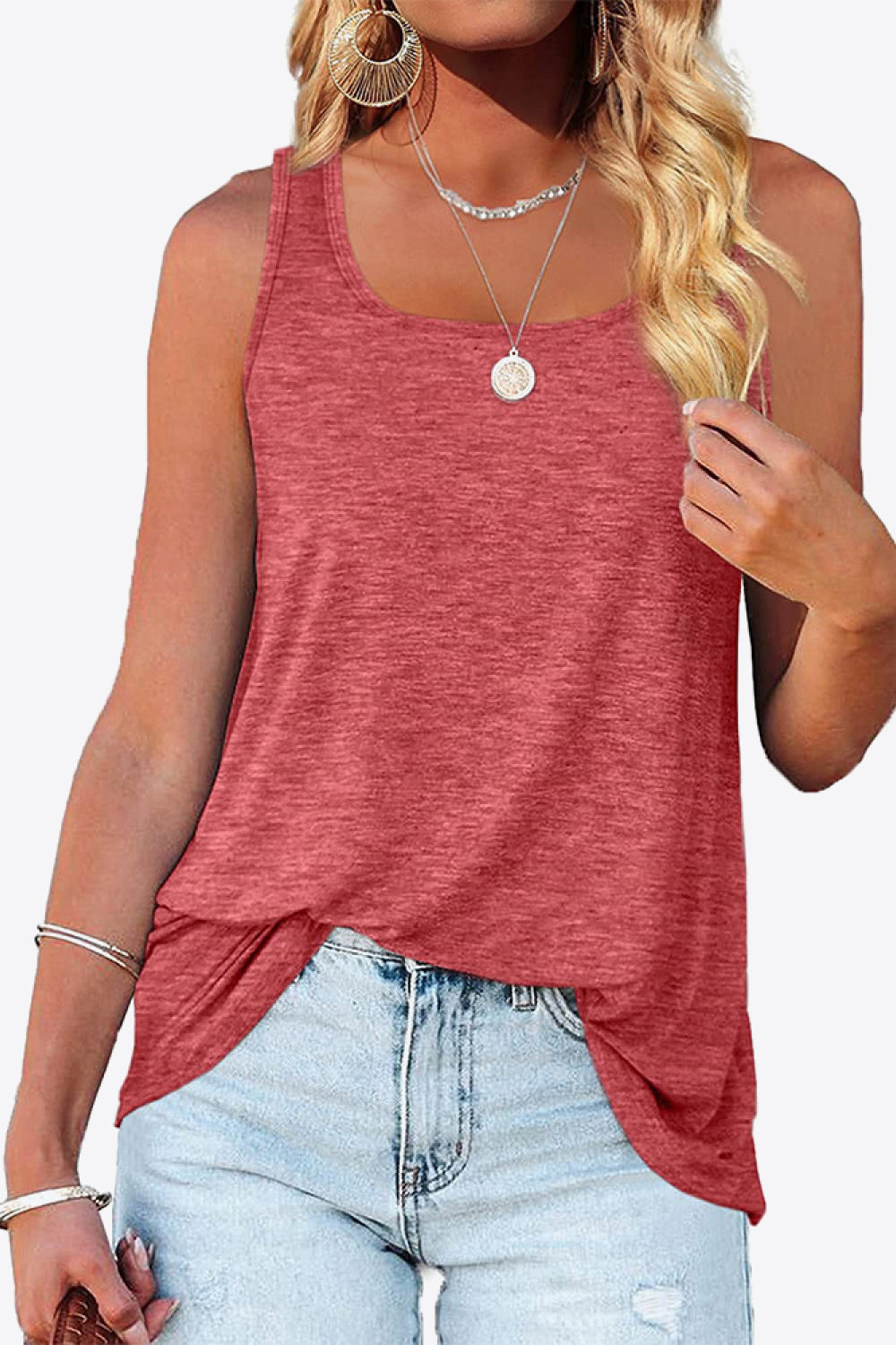 Curved Hem Square Neck Women Tank