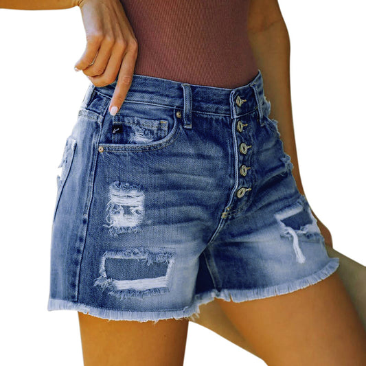 Amazon Explosive Hole Flow Patch Ladies High Stretch Denim Shorts - Zara-Craft