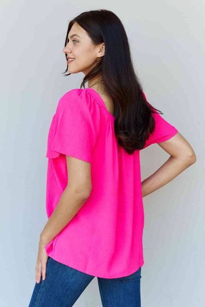 Ninexis Keep Me Close Square Neck Short Sleeve Women Blouse in Fuchsia